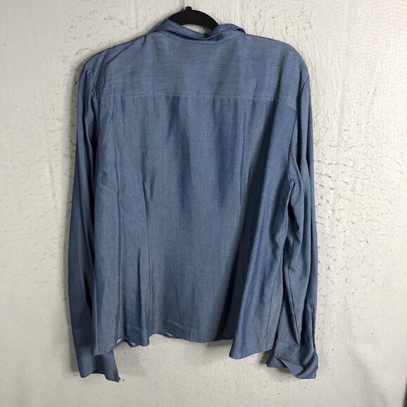 Finley Top Womens Jacket Blue Chambray Tencel Western Casual Ruffle Feminine - Picture 2 of 16